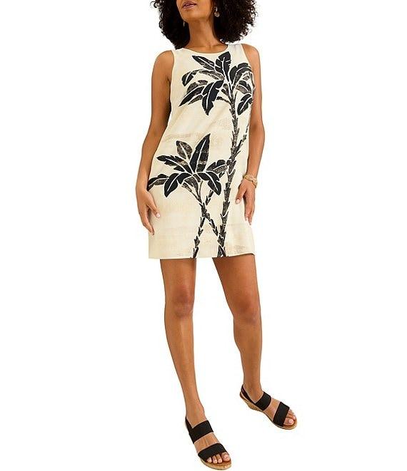 Tommy Bahama Peninsula Palms Tropical Printed Crew Neck Sleeveless Shift Dress Product Image
