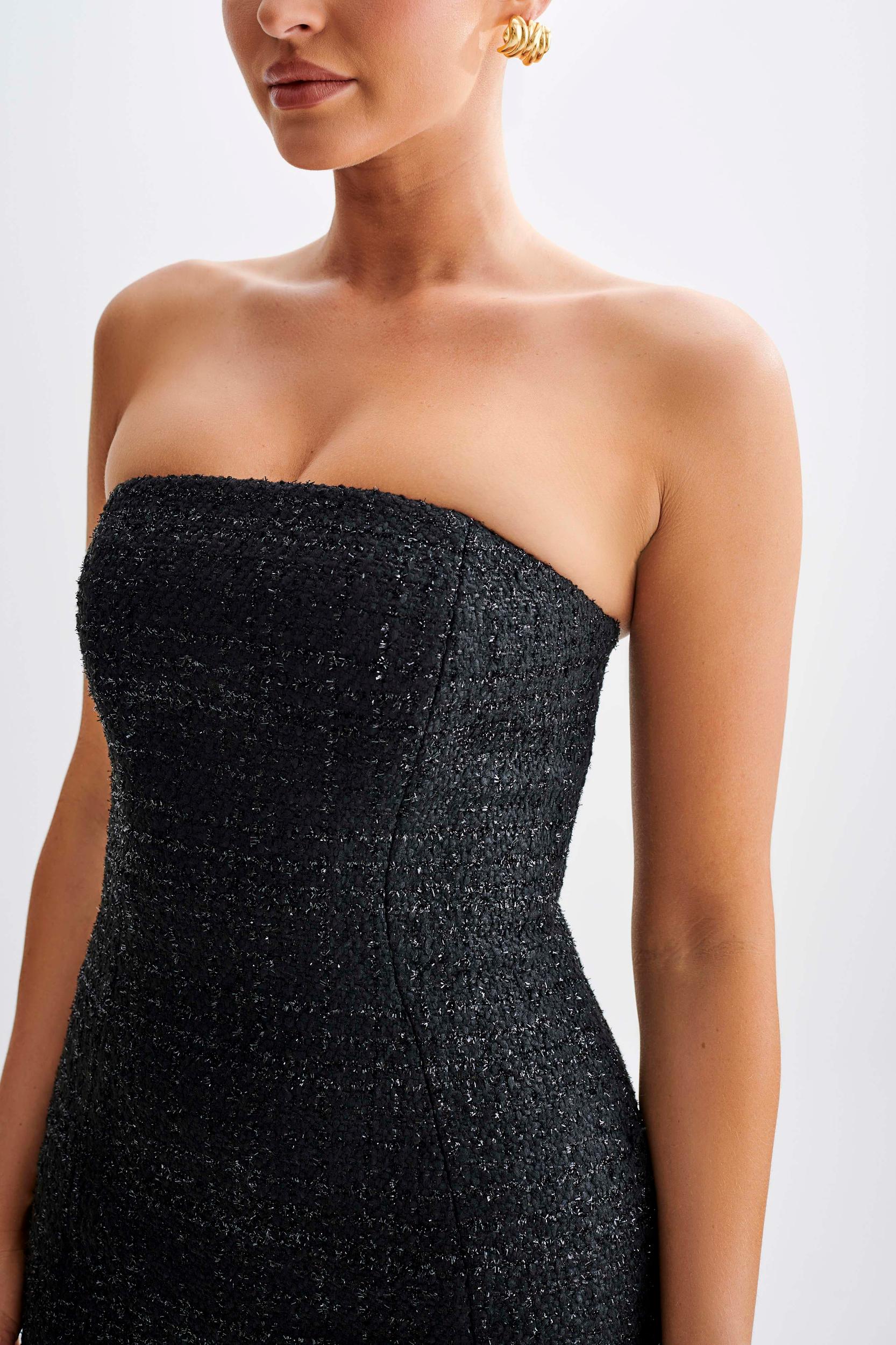 Monet Tweed Strapless Midi Dress - Black Product Image