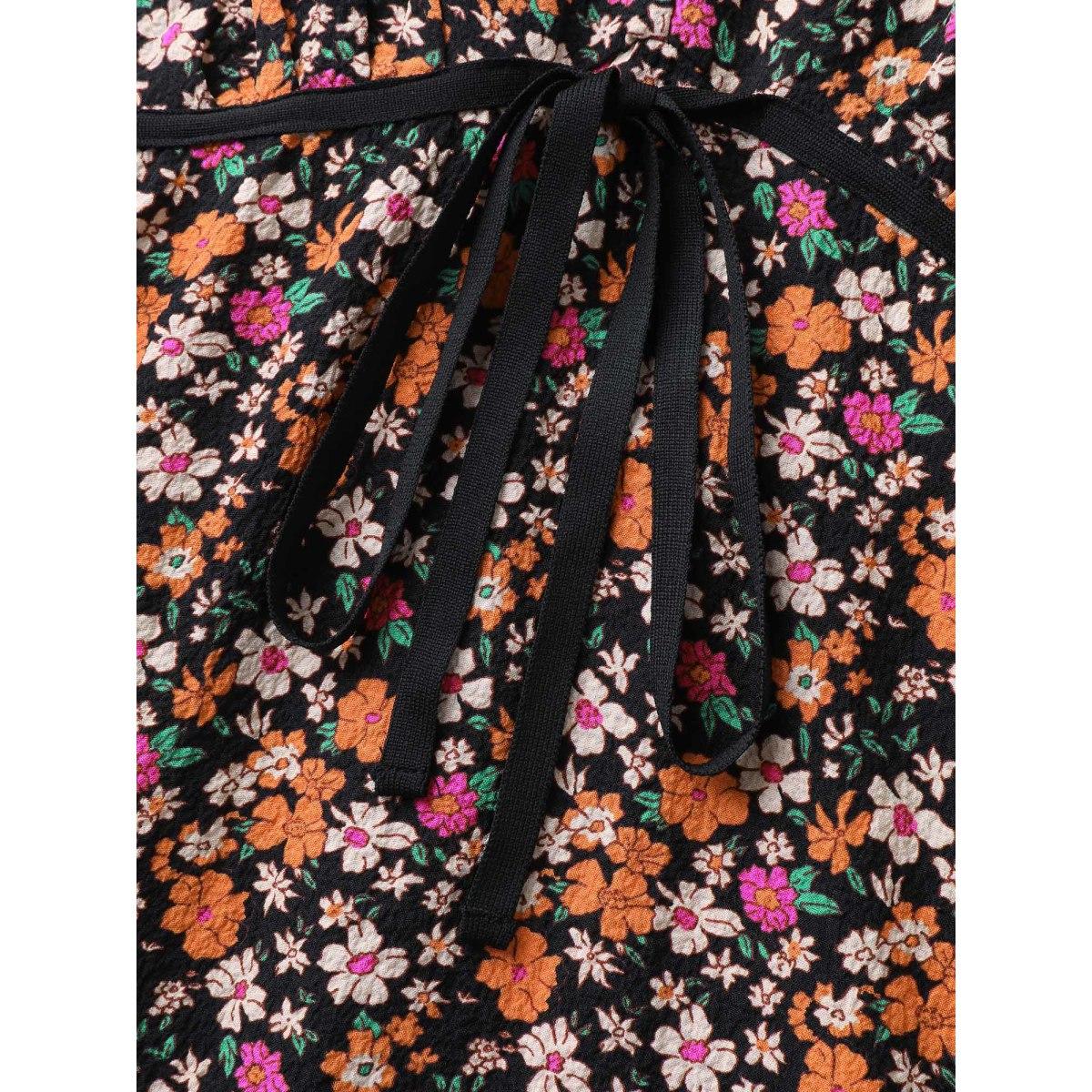 Plus Size Floral Waist Tie Side Pockets Midi Dress Black Women V-neck Sleeveless Curvy BloomChic 10/M Product Image