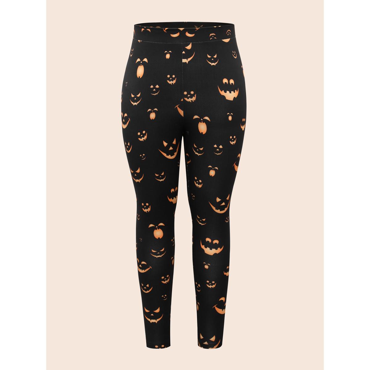 Plus Size Stretchy Jack-o-Lantern Leggings Women Black Timeless High stretch Skinny Mid Rise Elegant Leggings BloomChic 30/6X Product Image