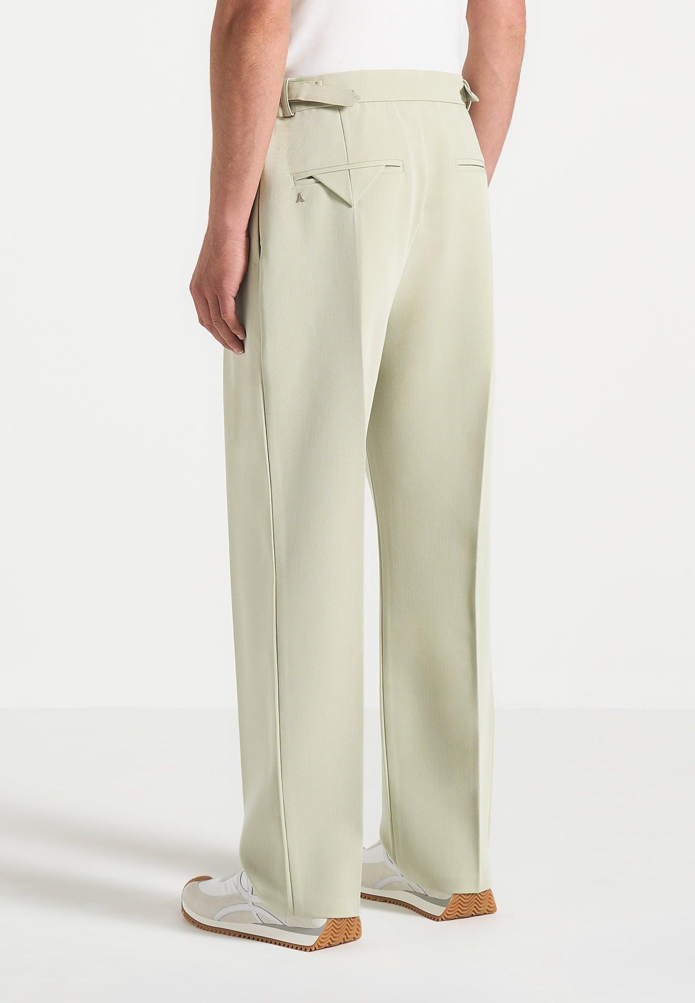 Pierre - Relaxed Fit Hatched Pleated Tailored Trousers - Sage Male Product Image