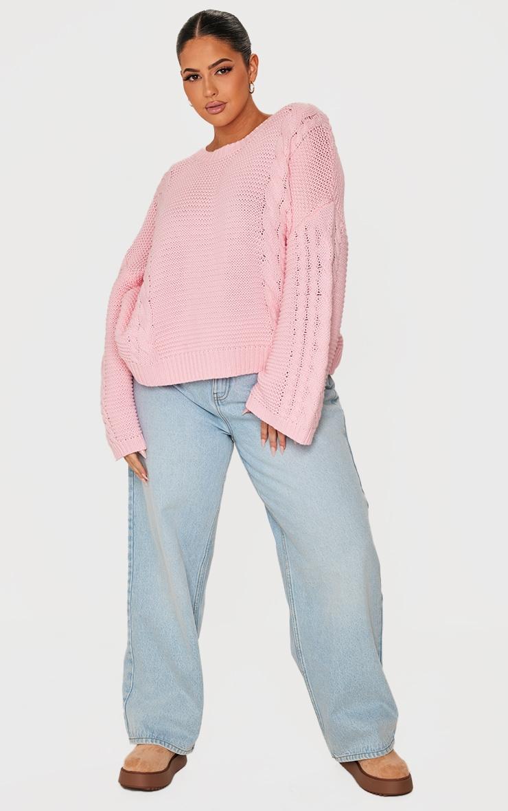 Plus Light Pink Oversized Cable Knit Sweater Product Image