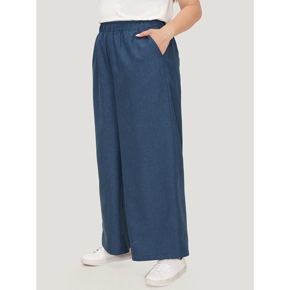 Plus Size Solid Button Detail Wide Leg Pants Women Black Workwear Essentials Wide Leg High Rise Office Pants BloomChic 14-16/1X Product Image