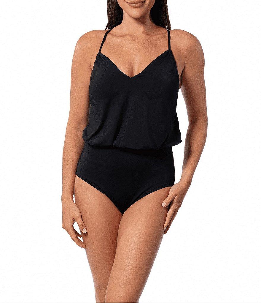 Jantzen Solid Front Draped V-Neck Tummy Control One Piece Swimsuit Product Image