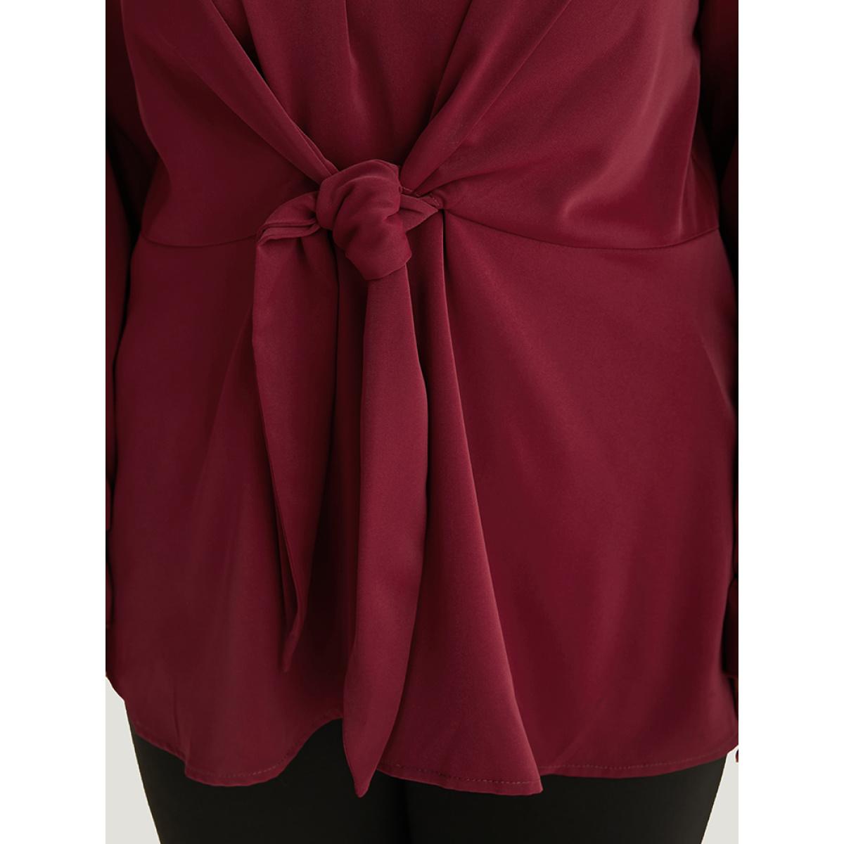 Plus Size Scarlet Anti-Wrinkle Twist Front Keyhole Ties Blouse Women Office Long Sleeve Keyhole Cut-Out Work Blouses BloomChic 18-20/2X Product Image