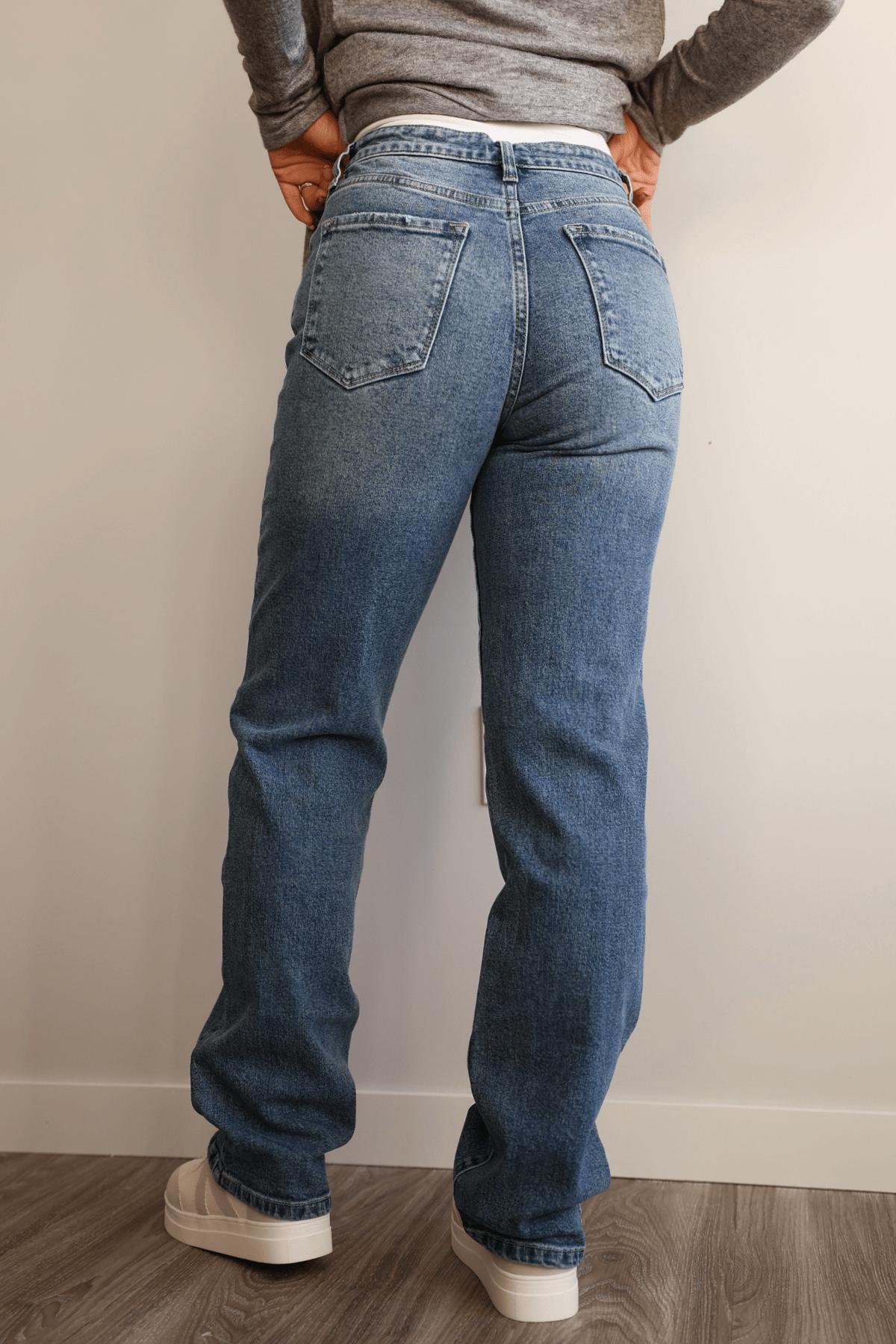 Medium Wash High Rise Relaxed Straight Leg Jeans - FINAL SALE Product Image