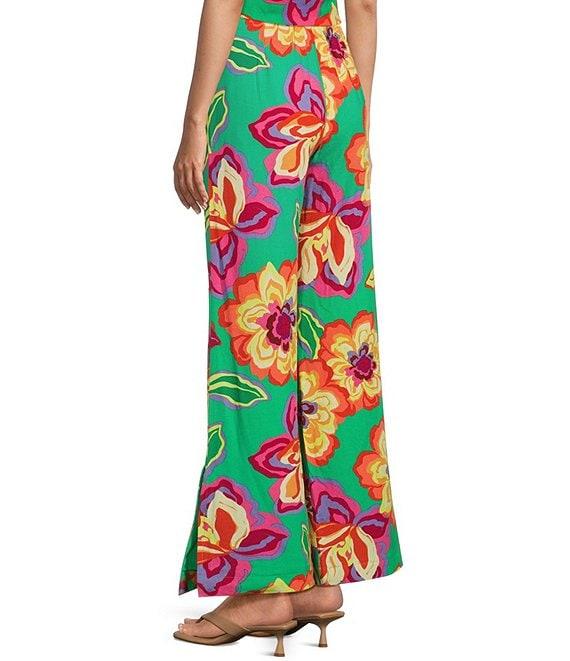 GB Coordinating Floral High Waist Linen Blend Wide Leg Pants Product Image