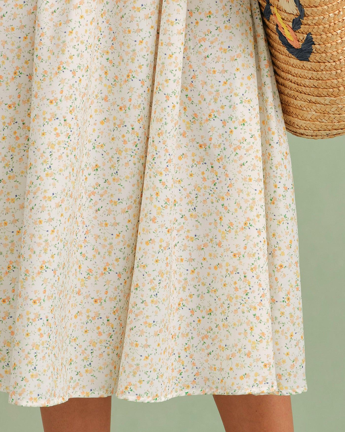 Yellow Sweetheart Neck Floral Slip Midi Dress Product Image
