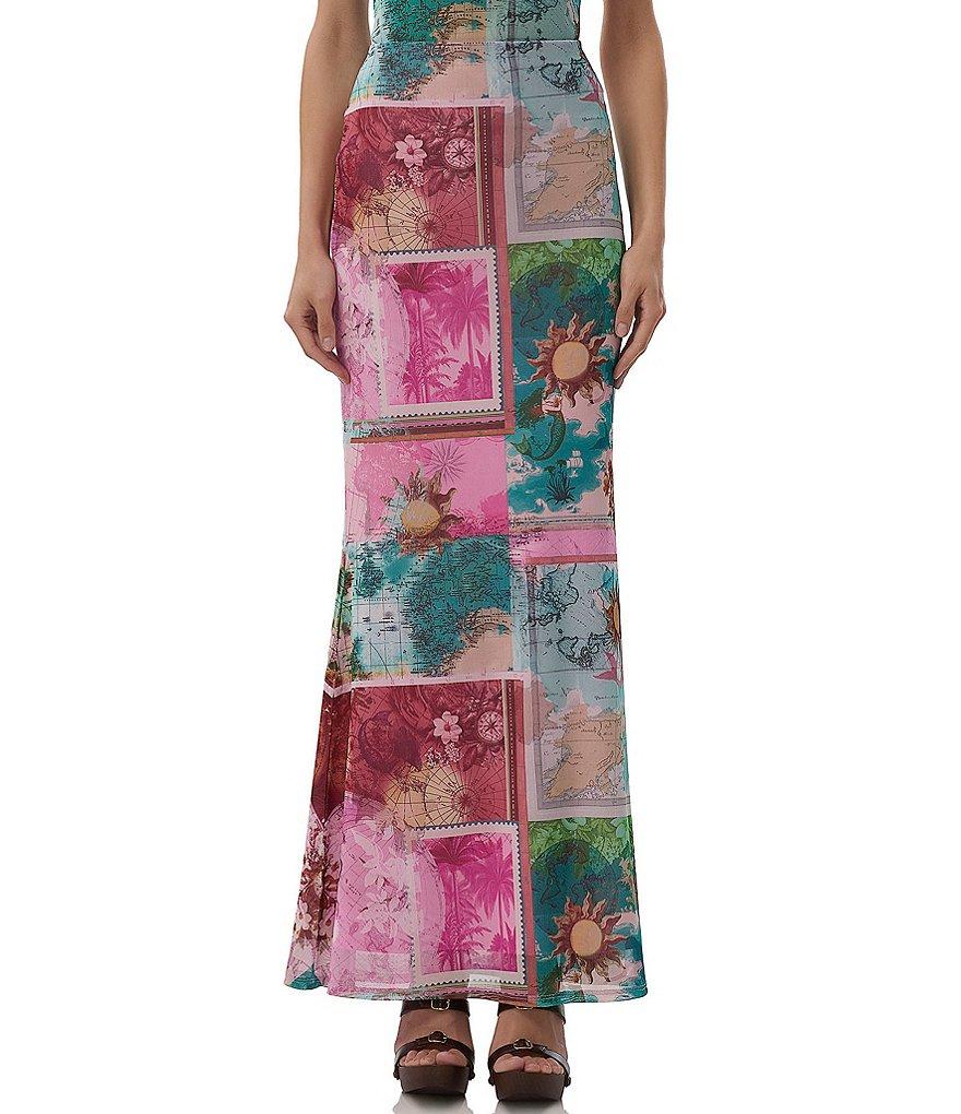 AFRM Tegan Tropical Postcard Print Mesh Maxi Mermaid Skirt Product Image