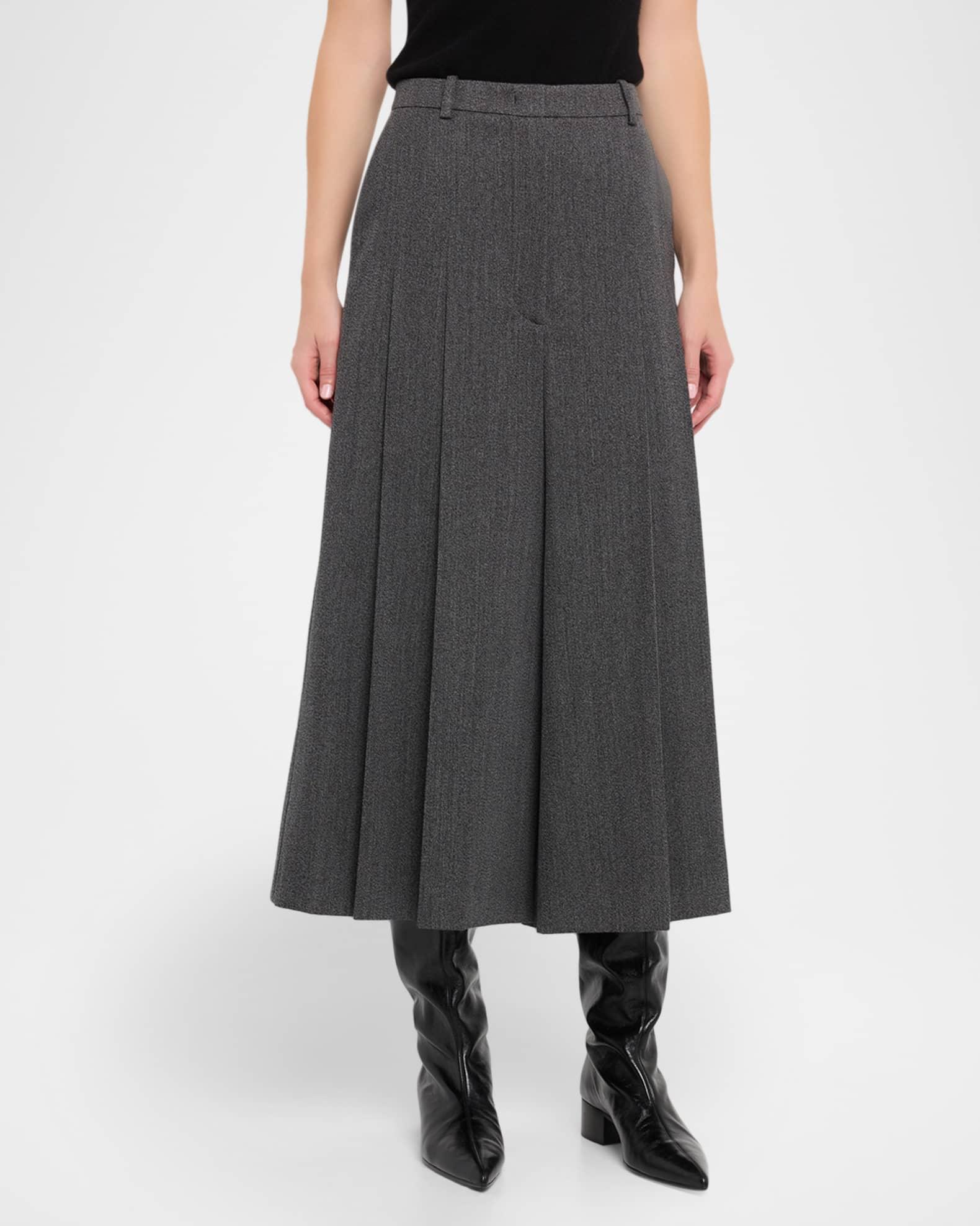 Pleated Twill Wide-Leg Culotte Pants Product Image