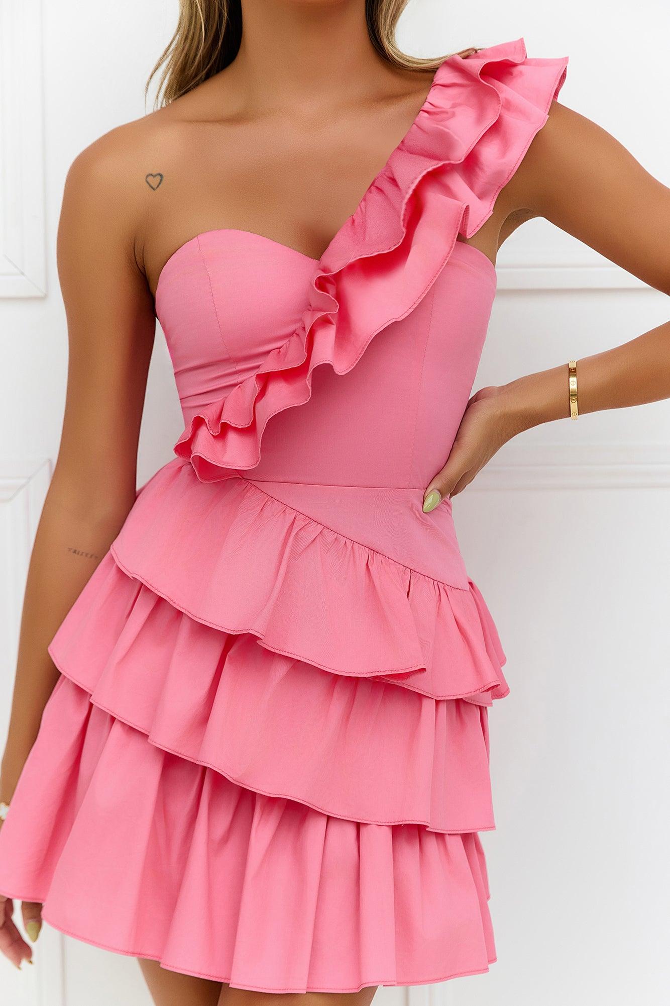 Precious Time One Shoulder Mini Dress Pink Product Image