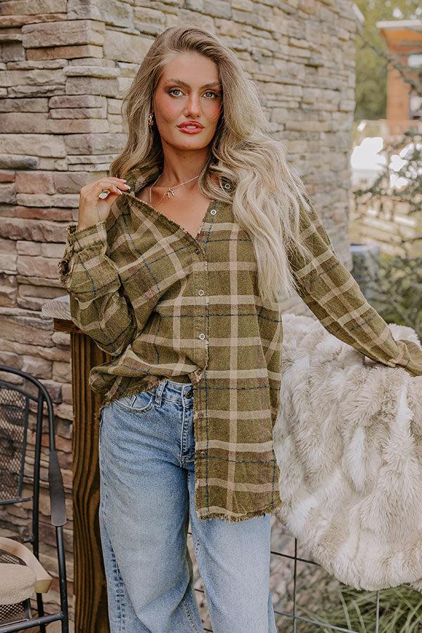 Hayride Happiness Vintage Wash Plaid Tunic in Olive Product Image