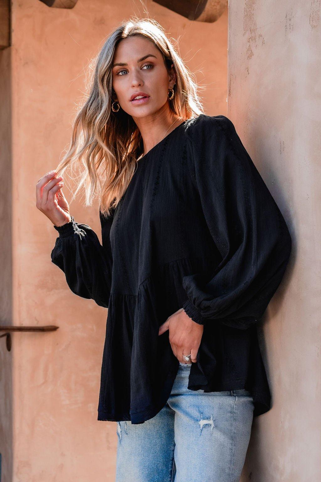 Flowy Black Ruffled Tunic - DOORBUSTER Female Product Image