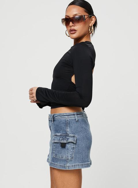Grishea Low Rise Denim Skirt Product Image