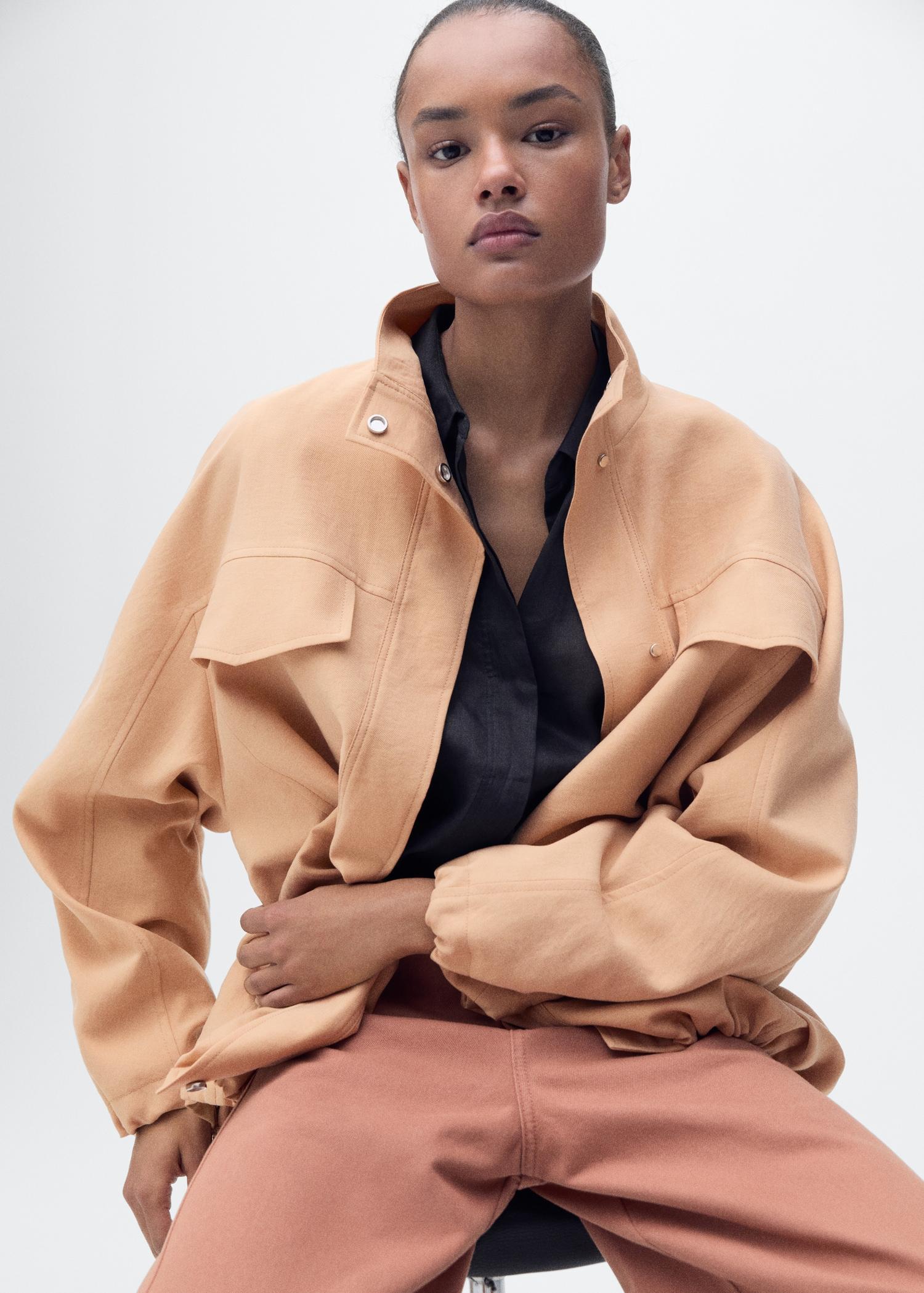 Oversized lyocell jacket with pockets - Women | MANGO USA Product Image