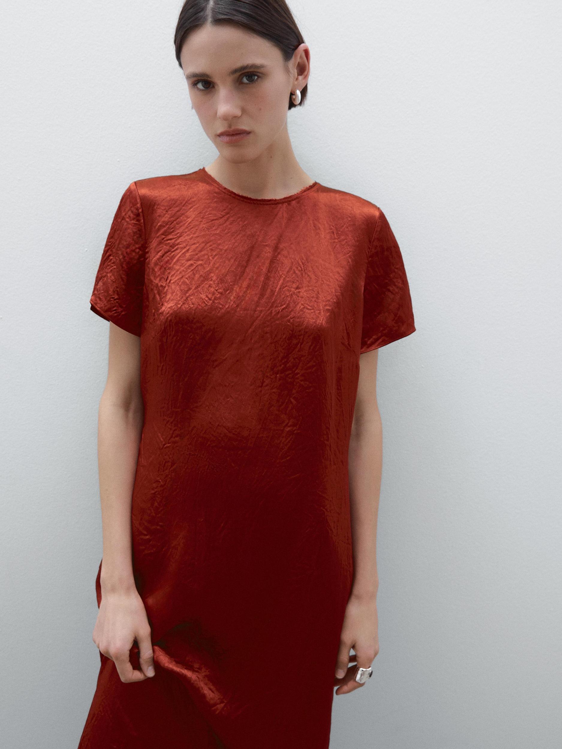 Flowing satin midi dress Product Image