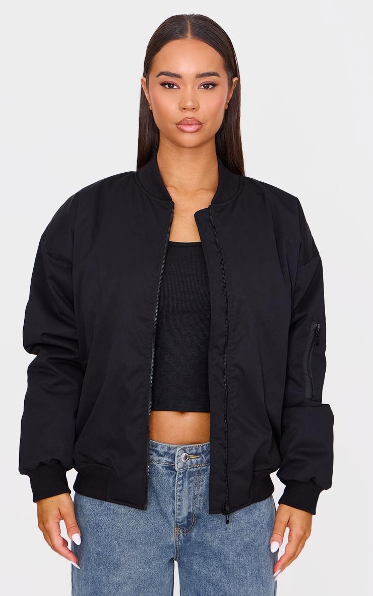  Black Classic Oversized Bomber Jacket Product Image