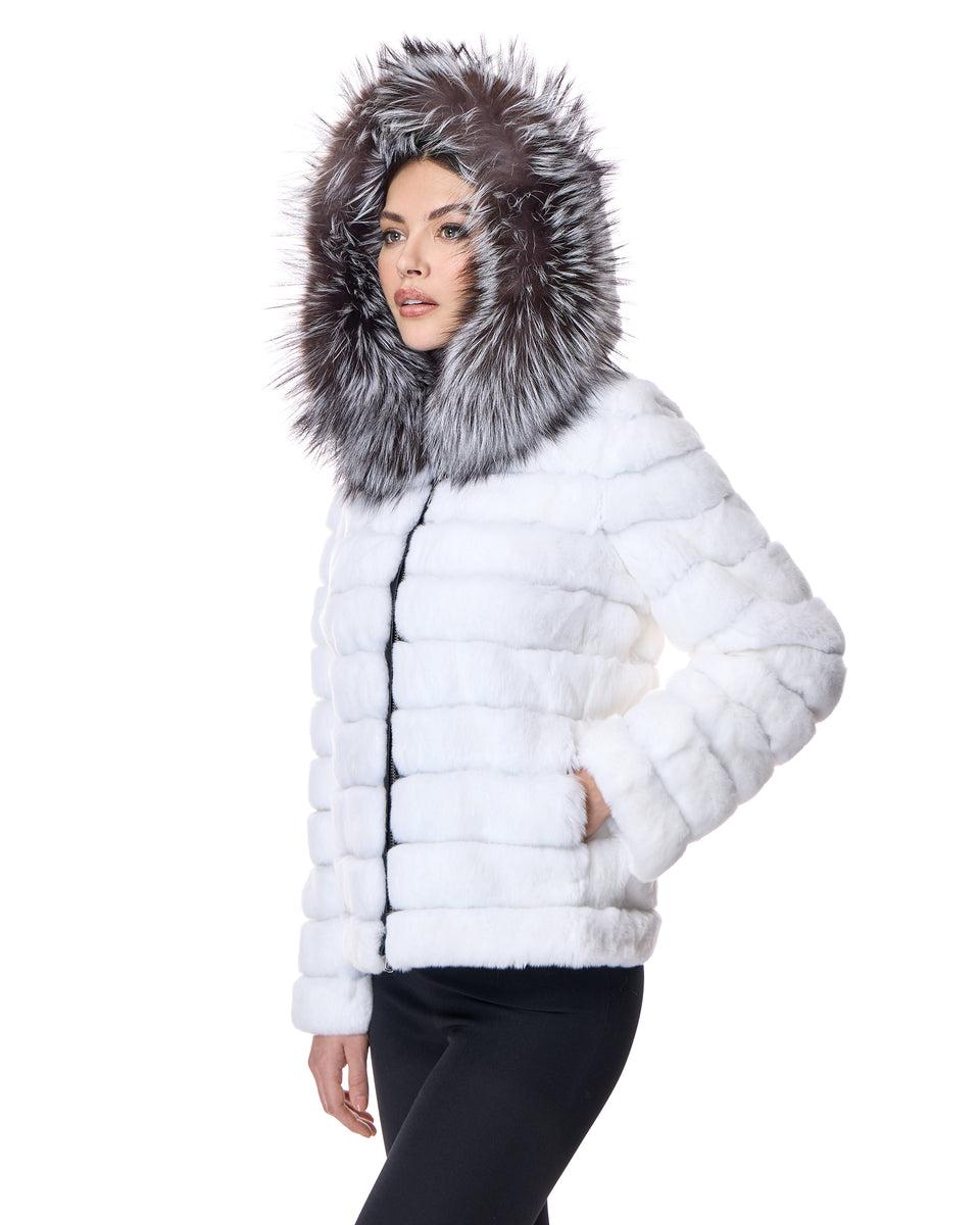 Horizontal Rabbit Jacket with Fox Trimmed Hood Product Image
