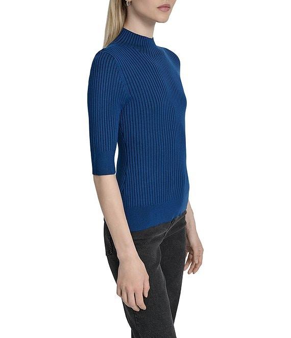 DKNY by Donna Karan Short Sleeve Mock Neck Ribbed Knit Top Product Image