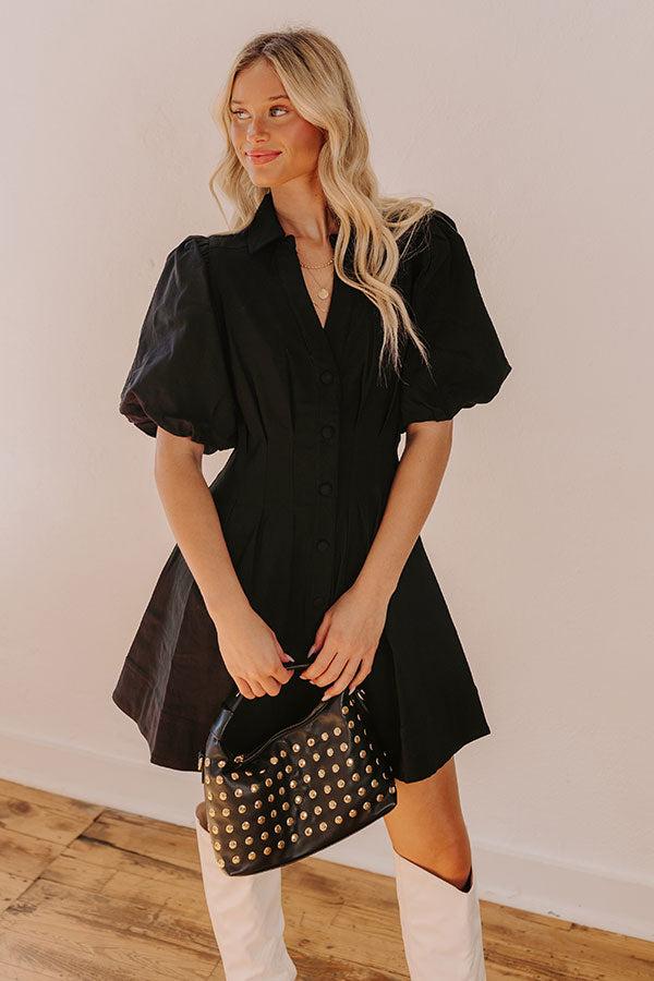 Exceptionally Chic Button Down Mini Dress in Black Product Image