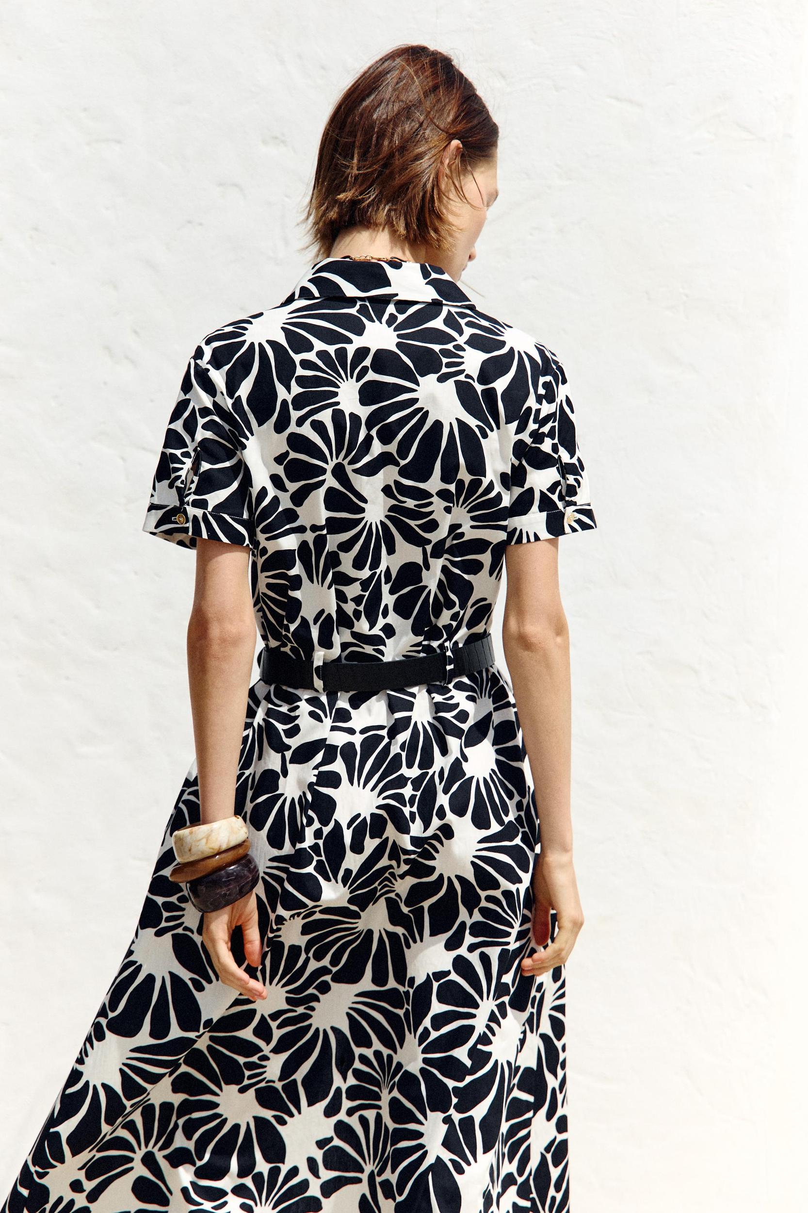 PRINTED POPLIN MIDI DRESS WITH BELT Product Image