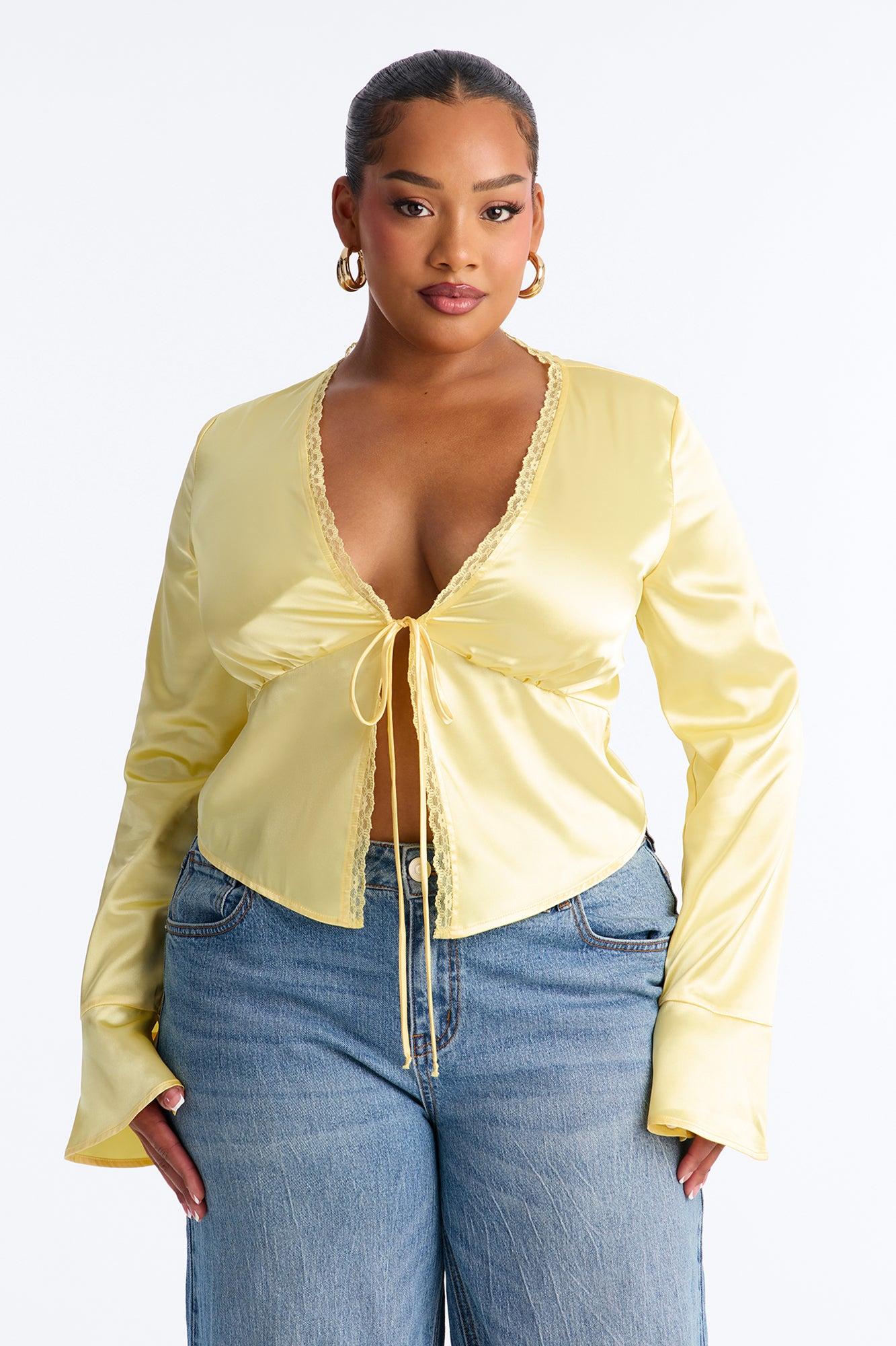 Gorgeously Beautiful Satin Top - Butter Yellow Female Product Image