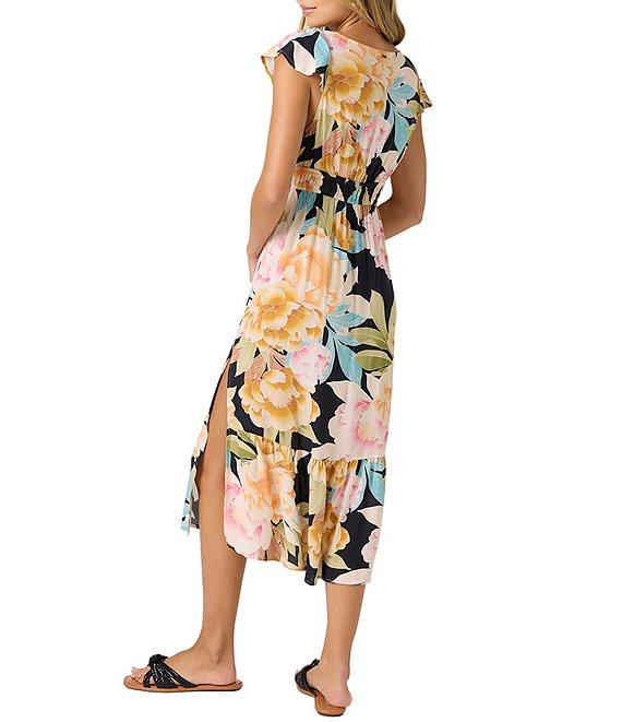 O'Neill Zetta Flutter Sleeve Tropical Floral Print Midi Dress Product Image