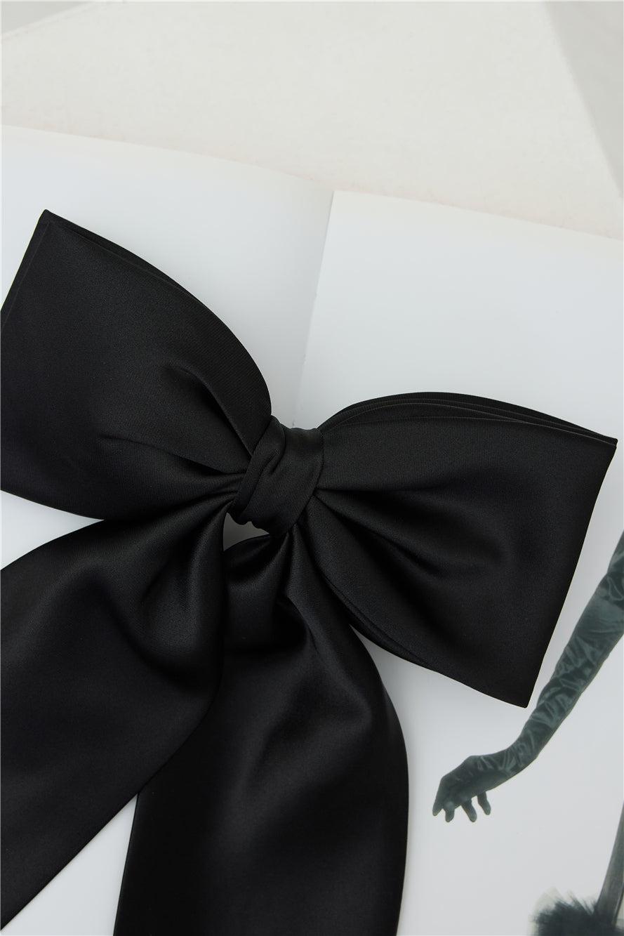 Satin Bow Hair Clip Black Product Image