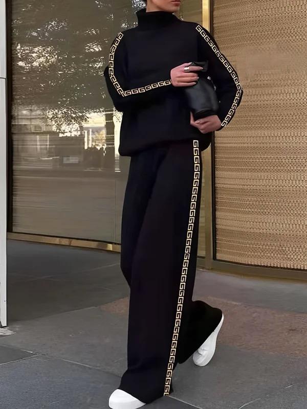 Long Sleeves Loose Printed Solid Color High Neck Sweatshirt Tops Product Image