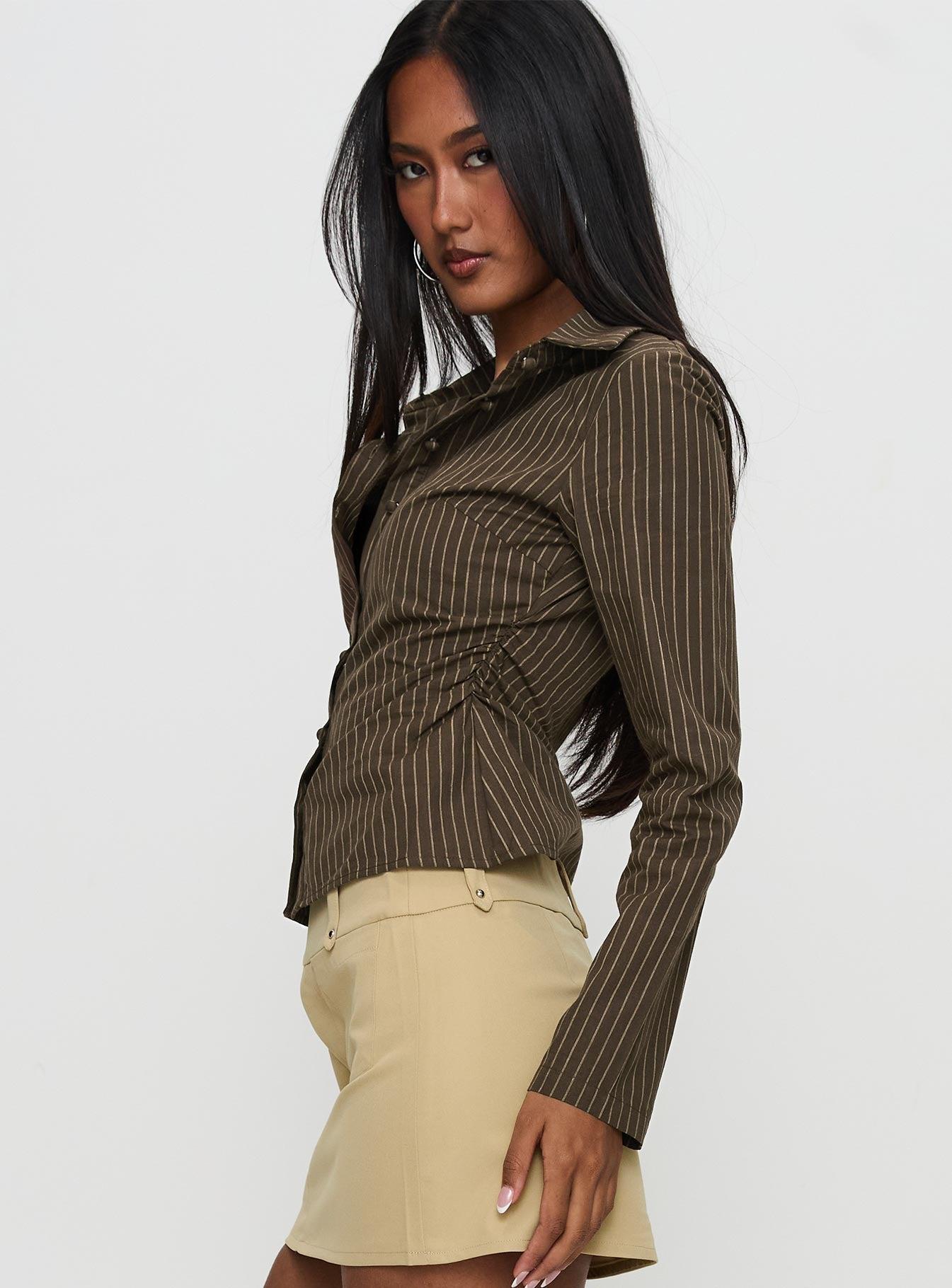 Held My Hand Long Sleeve Top Brown Stripe Product Image