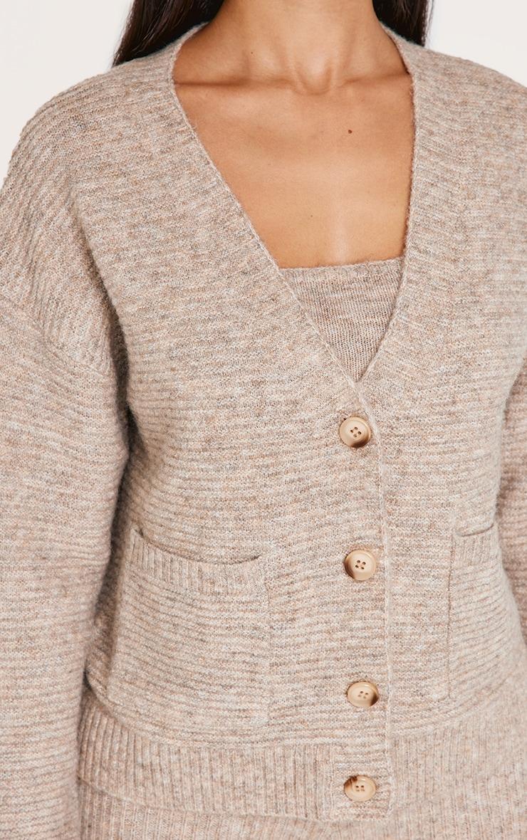 Petite Taupe Rib Knit Oversized Cardigan Product Image