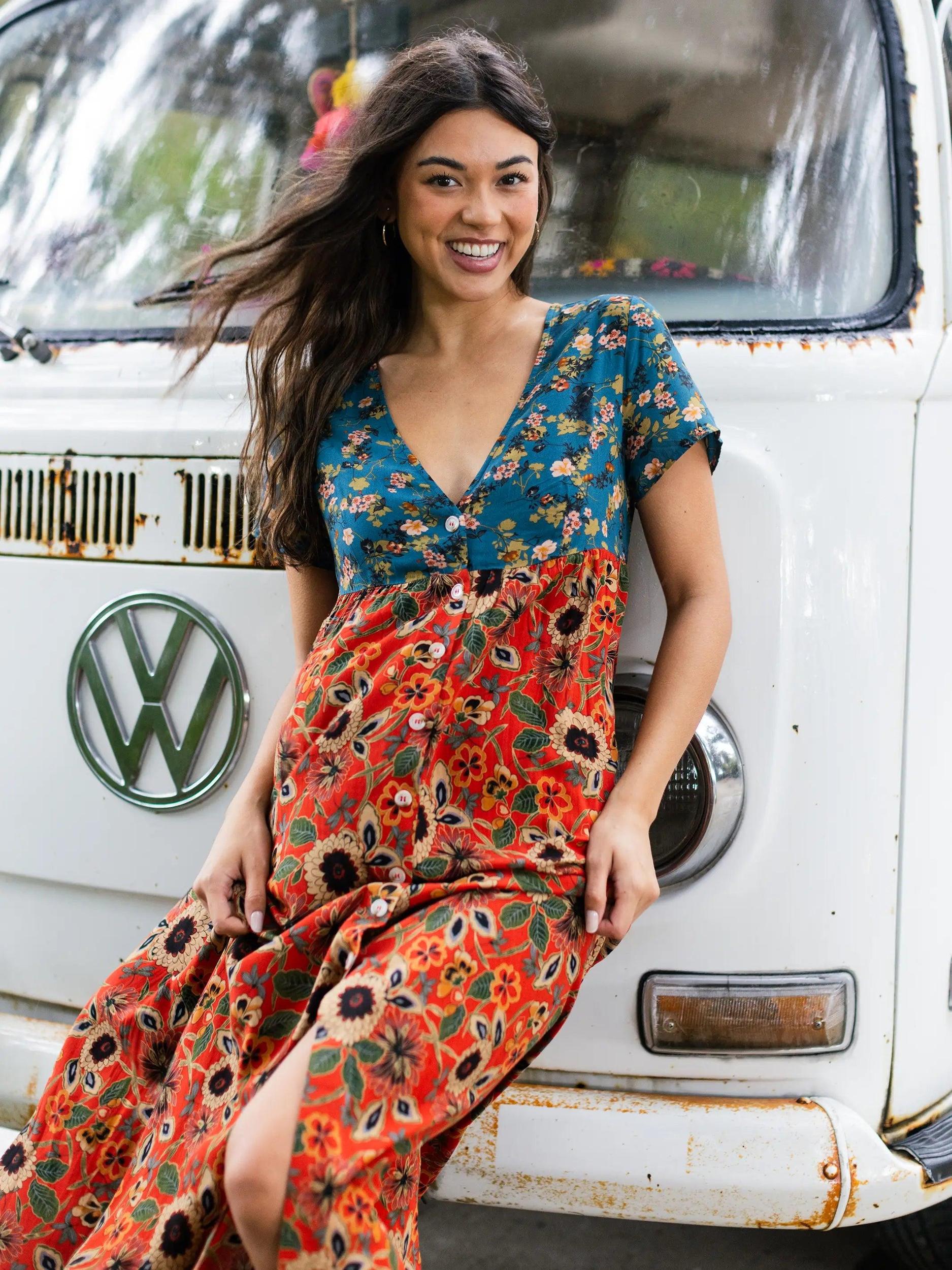 Avery Midi Dress - Teal Orange Mixed Floral Product Image