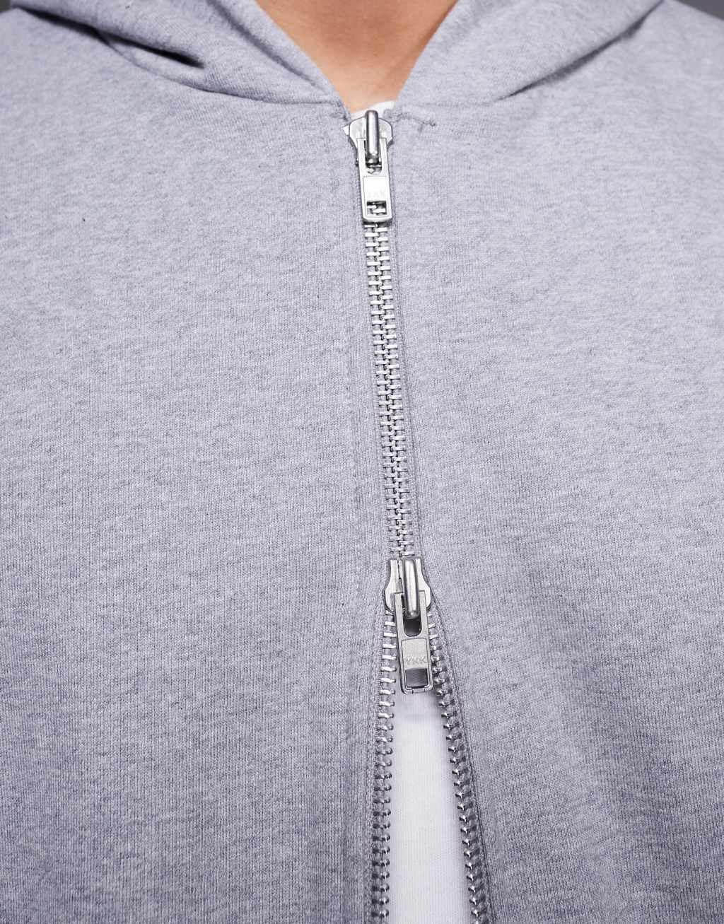 ASOS DESIGN premium heavyweight oversized zip through hoodie 400gsm with fixed hem in gray heather Product Image