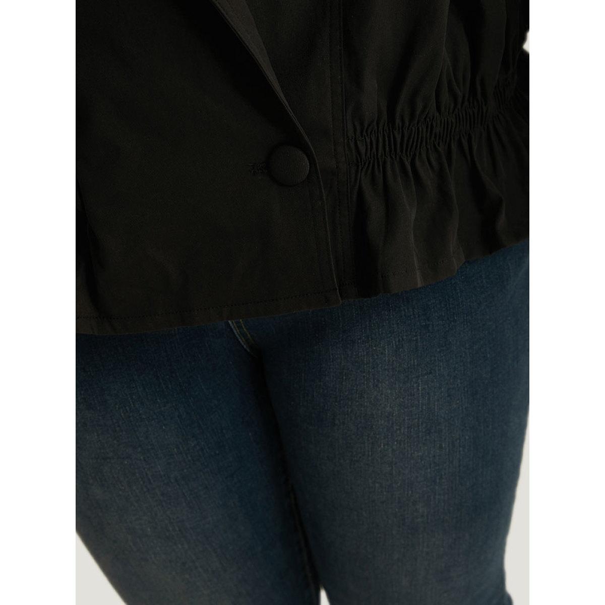 Plus Size Shirred Lapel Collar Metal Buckle Button Up Coat Women Black Casual Gathered Ladies Dailywear Winter Coats BloomChic 18-20/2X Product Image