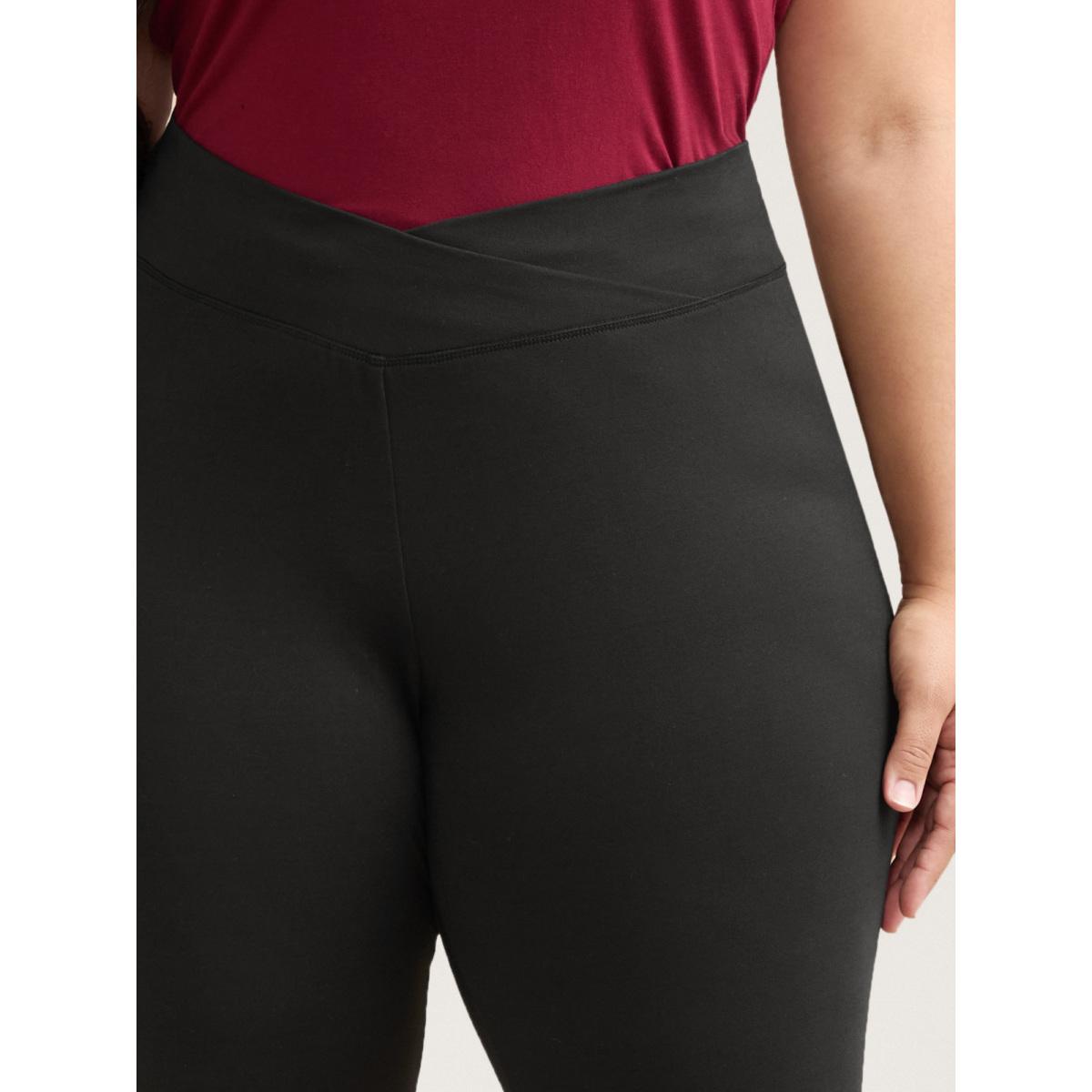 Plus Size Overlap Waist Spliced Tight Pants Women Black Elegant High stretch Skinny Mid Rise Everyday Leggings BloomChic 18-20/2X Product Image