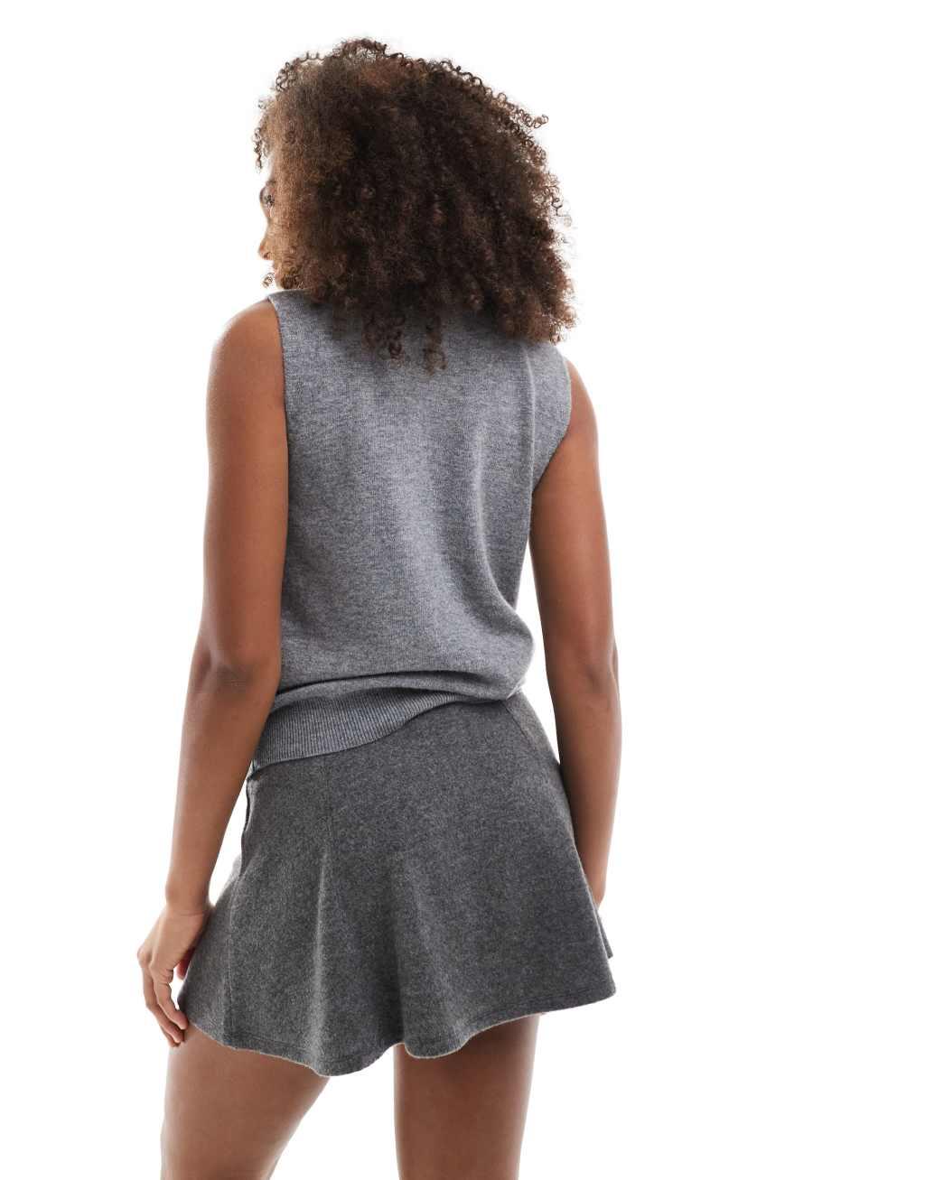 Bershka soft knit flippy skirt in heather gray Product Image