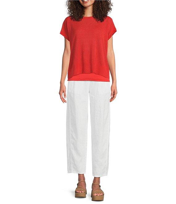 Eileen Fisher Organic Cotton Linen Blend Round Neck Short Sleeve Tee Product Image