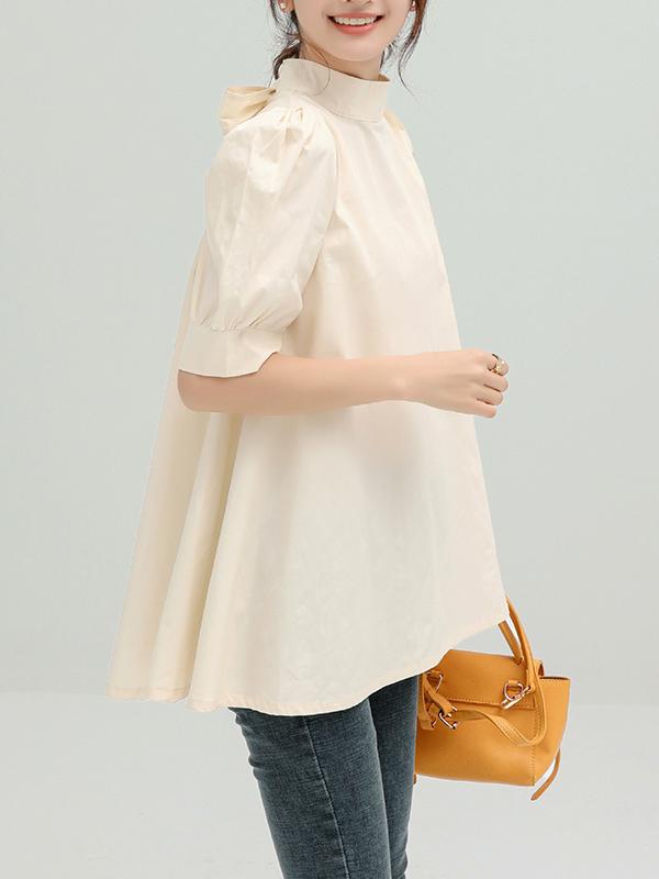 Casual Loose Bow-Embellished Solid Color Blouse Product Image