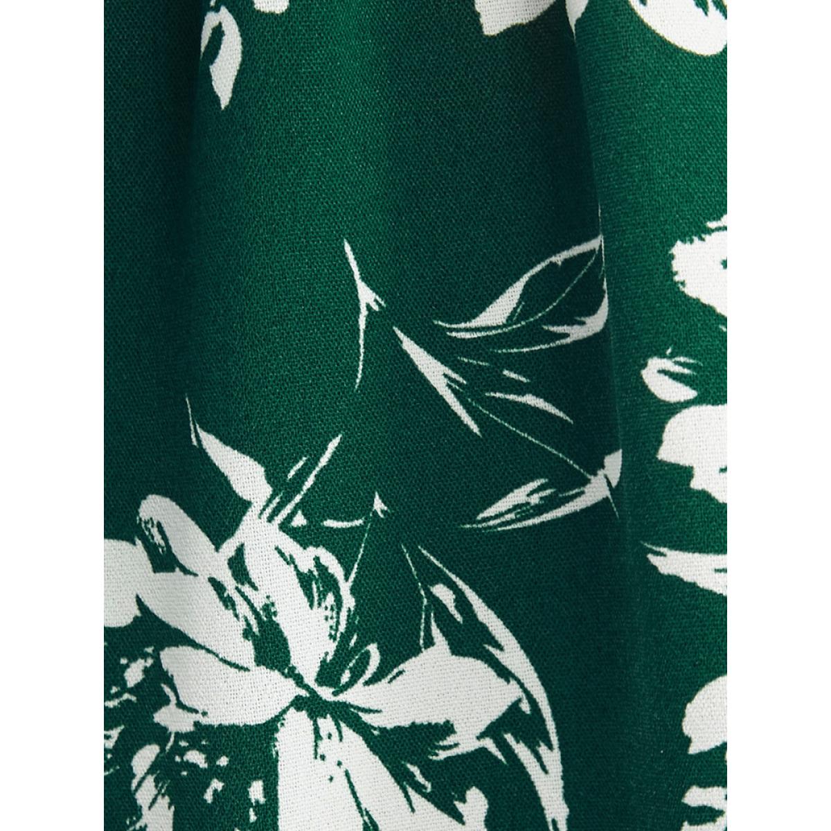 Plus Size DarkGreen Floral Ruffles Trim Lantern Sleeve Blouse Women Casual Long Sleeve V-neck Dailywear Blouses BloomChic 22-24/3X Product Image