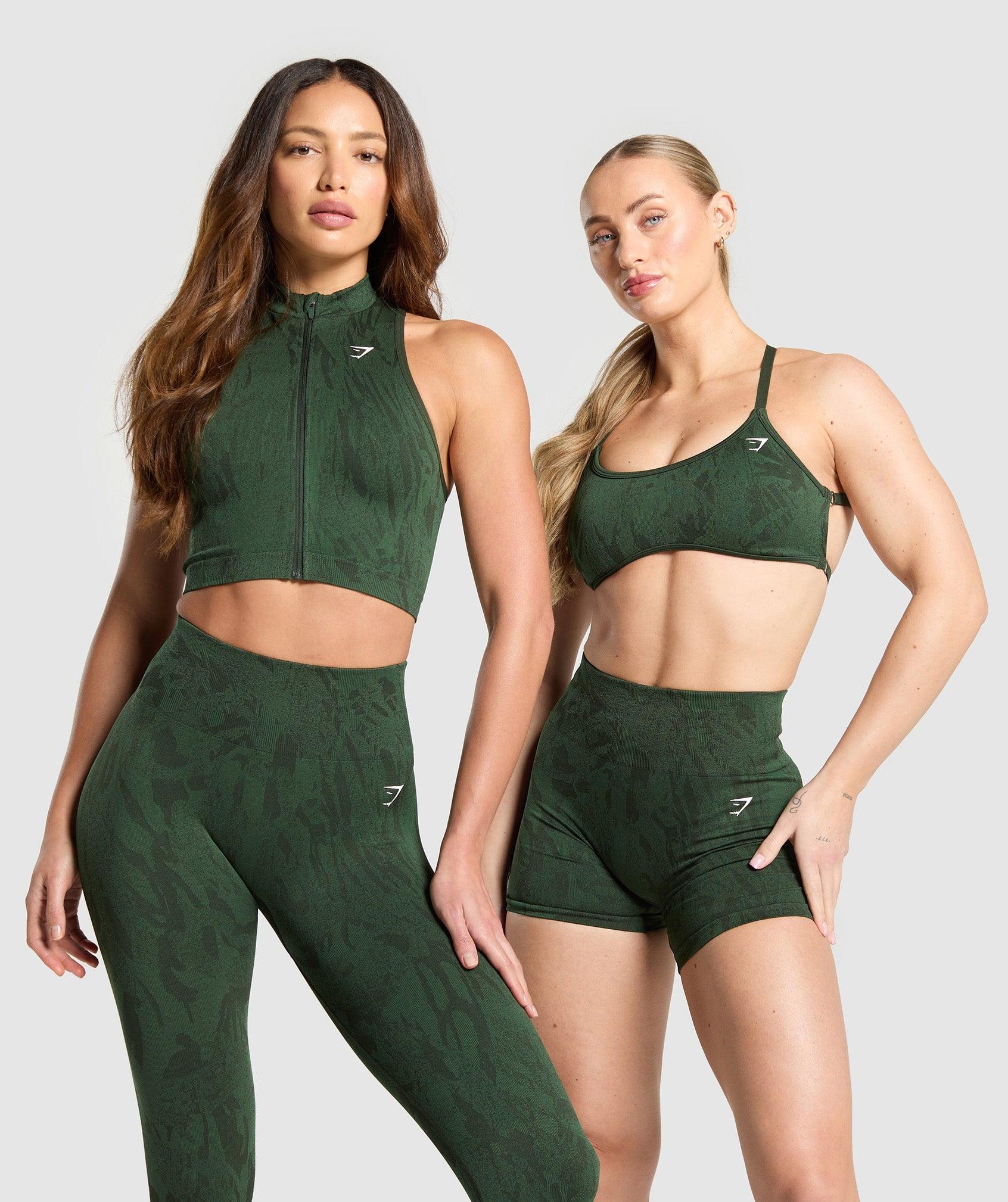 Gymshark Adapt Camo Seamless Zip Up Crop Top - Trail Green/Classic Green Female Product Image
