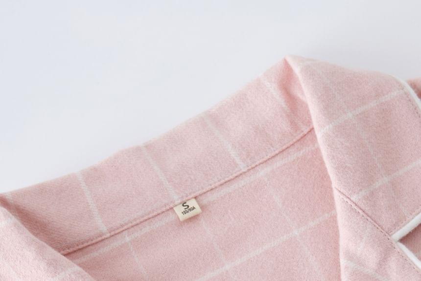 Couple Matching Pajama Set: Long-Sleeve Plaid Top + Pants Product Image