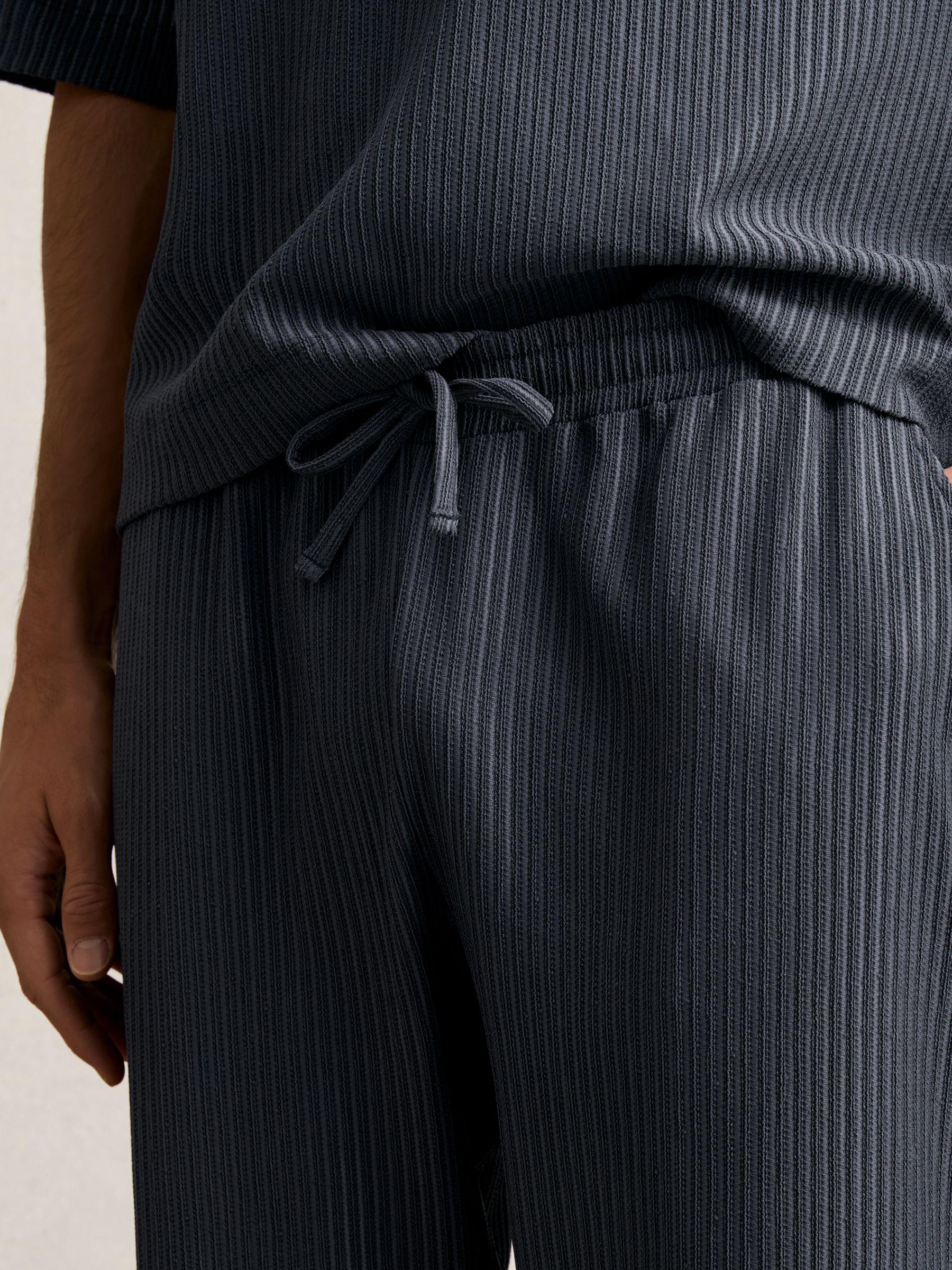 Textured Stripe Drawstring Trousers in Petrol Blue Product Image