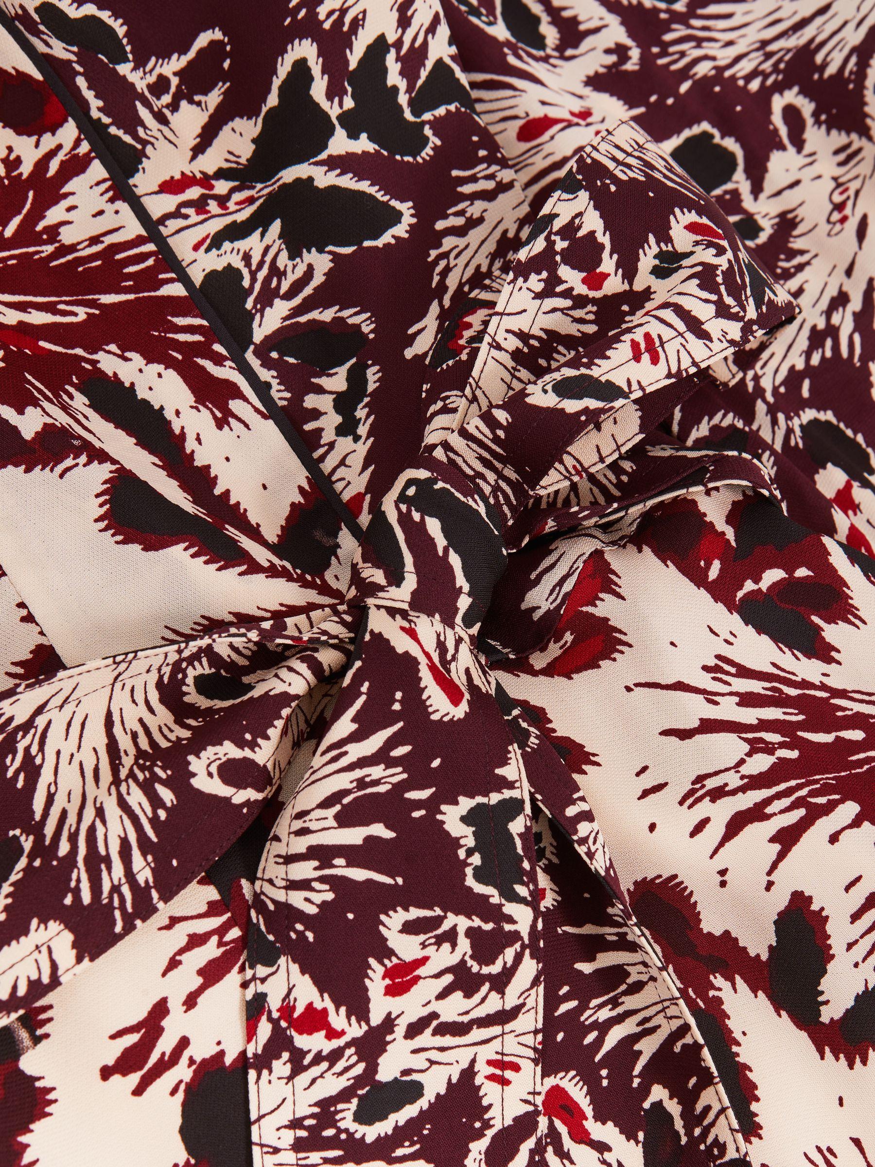 Printed Tie-Waist Flippy Mini Dress in Burgundy/Cream Product Image