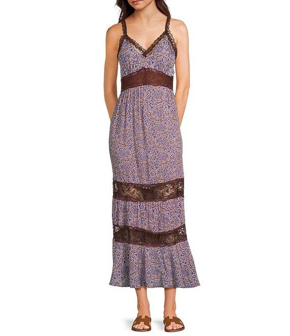 Angie Printed Lace Trim Tiered Maxi Dress Product Image
