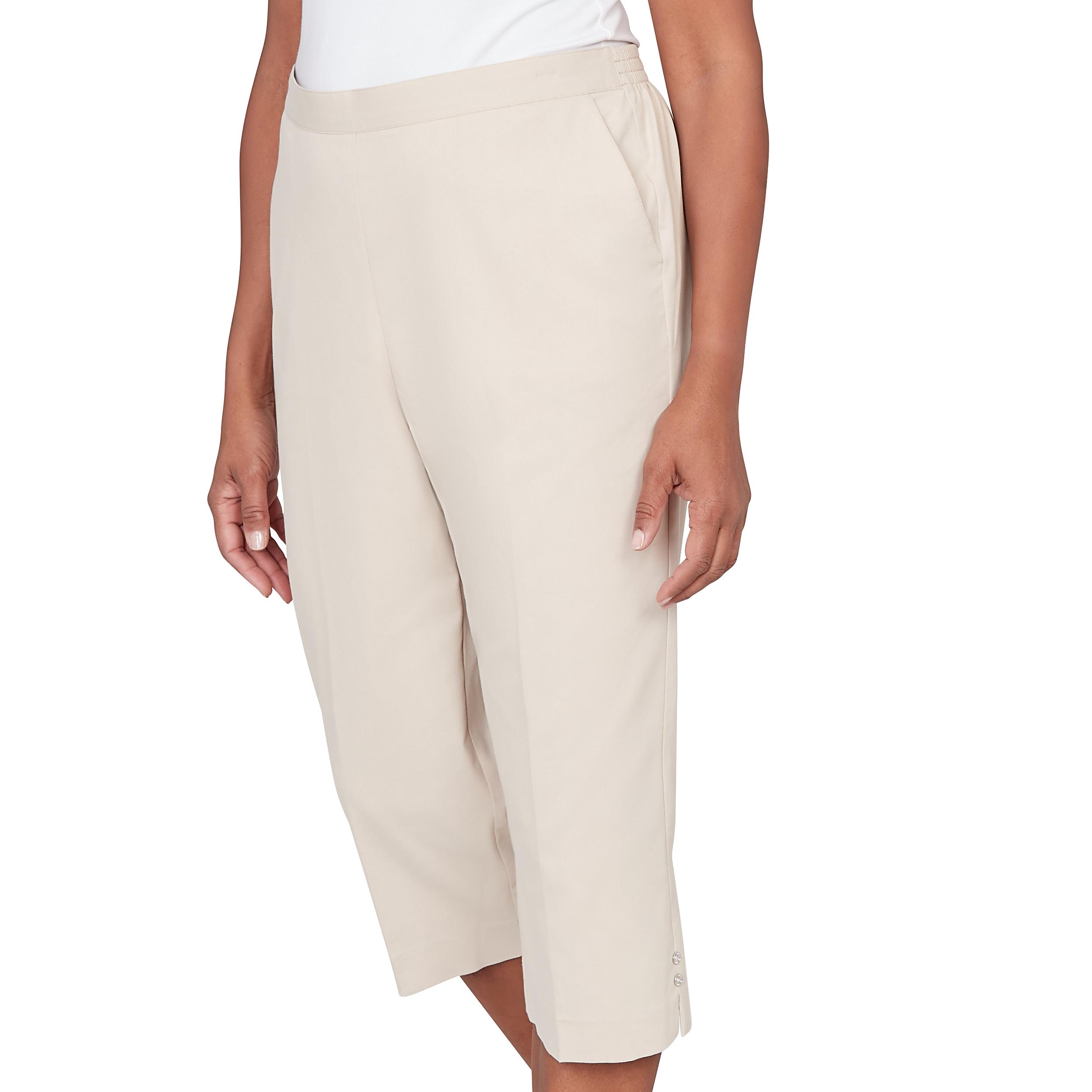 Alfred Dunner Solid Twill Button Hem Capri Pant- Petite Product Image
