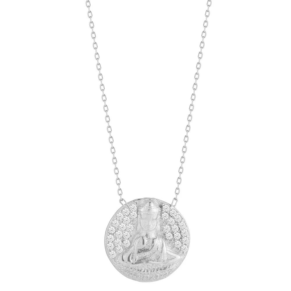 Sunkissed Sterling Sterling Silver Cubic Zirconia Buddha Medallion Necklace, Womens Silver Tone Product Image