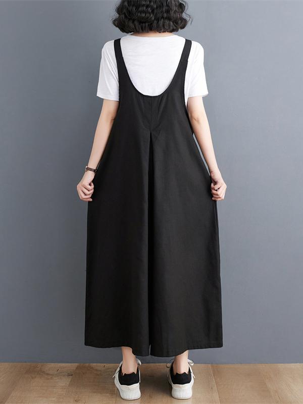 Ninth Pants Wide Leg Buttoned Solid Color Spaghetti-Neck Overalls Product Image