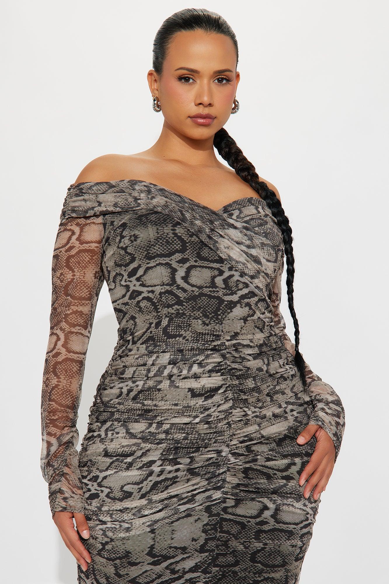 Jenn Animal Print Mesh Midi Dress - Grey/combo Female Product Image