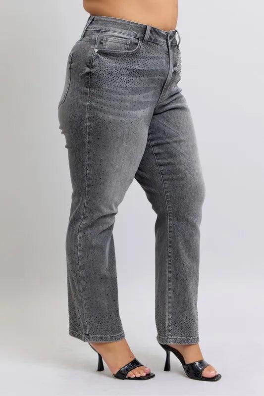 88919   Thelma Hi-Rise Rhinestone Straight Judy Blue Jeans Product Image