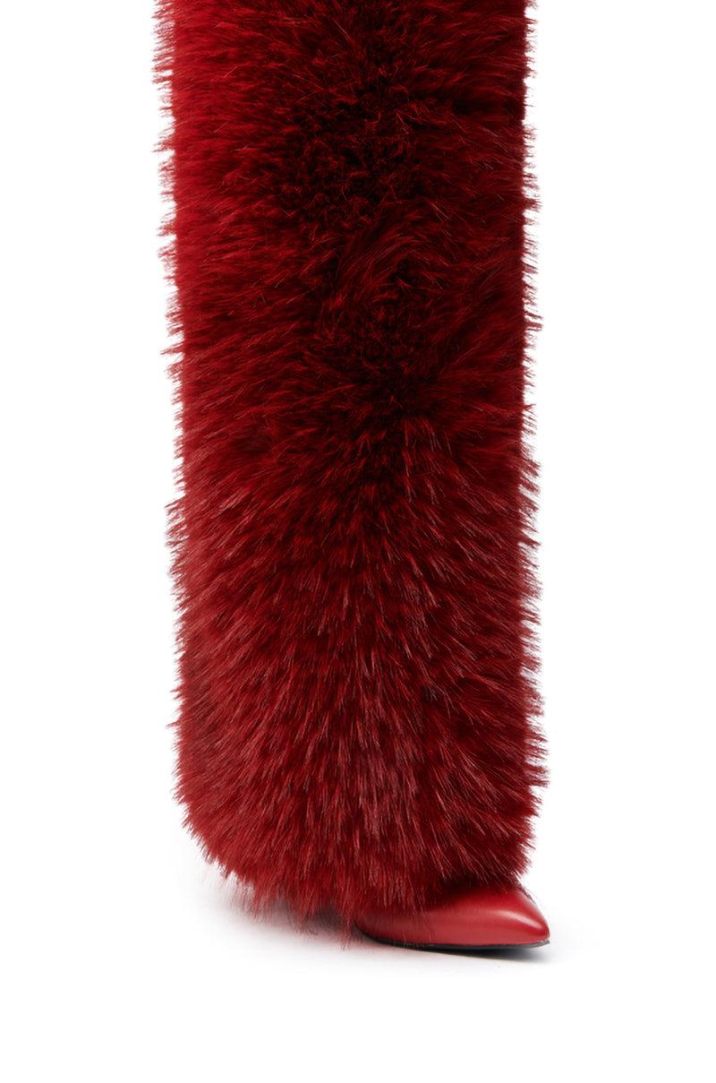 AZALEA WANG LANGLEYE RED THIGH HIGH FUR LUXE BOOT Product Image